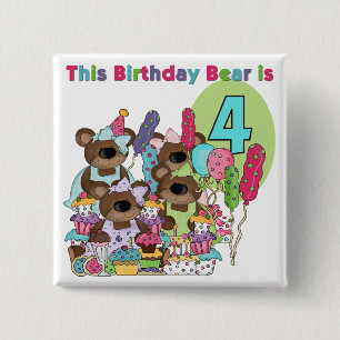Badge Carré 5 Cm Teddy Bear Party 4th Birthday Tshirts et cadeaux