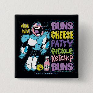 Badge Carré 5 Cm Teen Titans Go !   Cyborg Burger Rap