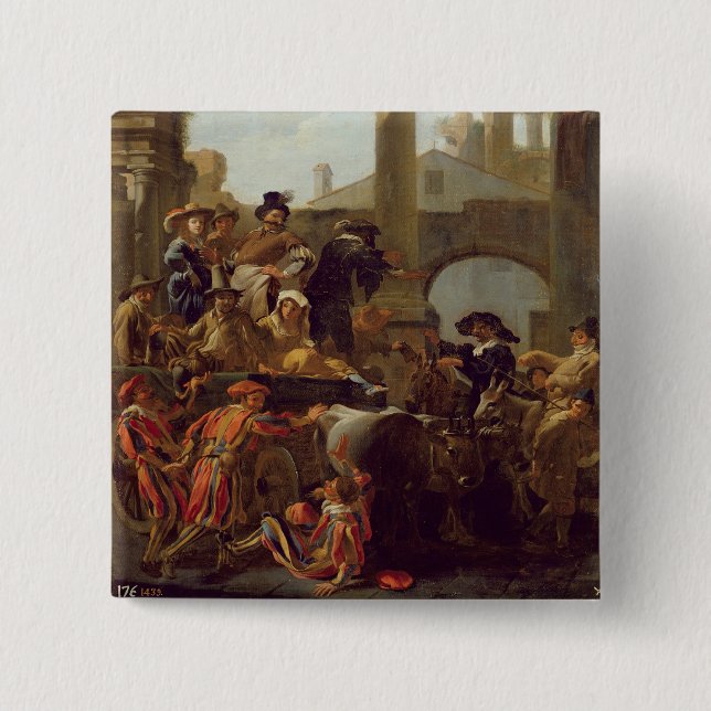 Badge Carré 5 Cm Temps de carnaval à Rome, 1653 (huile sur la (Devant)
