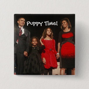Badge Carré 5 Cm Temps de chiot pour les filles d'Obama