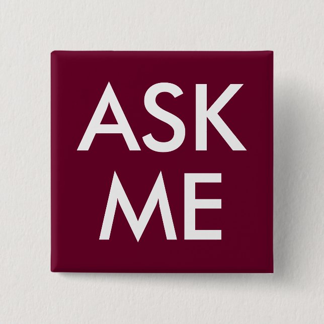 Badge Carré 5 Cm Tendance Couleur Bourgogne foncée — Bouton ASK ME (Devant)