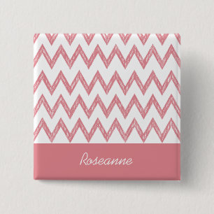Badge Carré 5 Cm Tendance crayon rose Chevron Zigzags avec nom