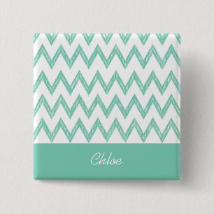 Badge Carré 5 Cm Tendance Crayon Vert Chevron Zigzags Avec Nom