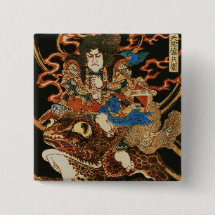 Badge Carré 5 Cm Tenjiku Tokubei équitation géant Toad Kuniyoshi 