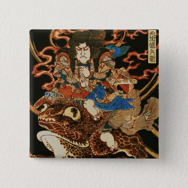 Badge Carré 5 Cm Tenjiku Tokubei équitation géant Toad Kuniyoshi Fi (Devant)