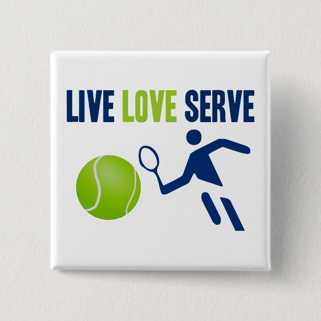 Badge Carré 5 Cm Tennis : Vivant. Amour. Service (Devant)