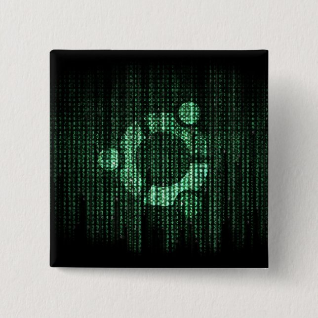 Badge Carré 5 Cm Terminal vert de Linux (Devant)