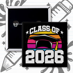 Badge Carré 5 Cm Terminale 2026 Promotion 2026 Diplômé Rétro Couche