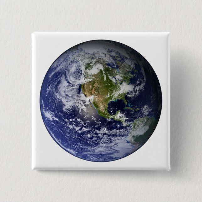 Badge Carré 5 Cm Terre entière montrant l'Amérique du Nord (Devant)