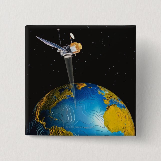Badge Carré 5 Cm Terre orbitale satellite 6 (Devant)