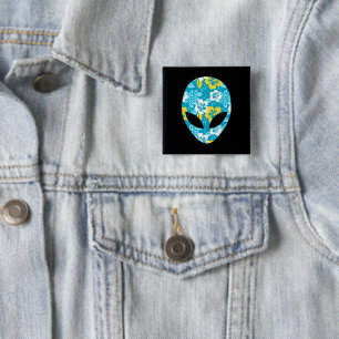 Badge Carré 5 Cm Tête d'alien hawaïen - Drôle d'alien