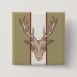 Badge Carré 5 Cm Tête de cerf Brown face noire crachée sur bandes
