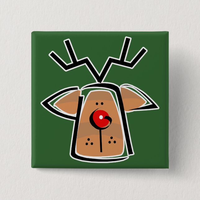 Badge Carré 5 Cm tête de Rudolph (Devant)