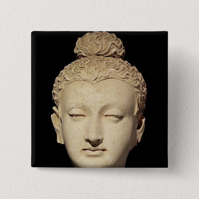 Badge Carré 5 Cm Tête d'un Bouddha, style Greco-Bouddhiste (Devant)