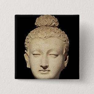 Badge Carré 5 Cm Tête d'un Bouddha, style Greco-Bouddhiste