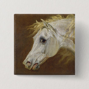 Badge Carré 5 Cm Tête d'un cheval Arabe gris (huile sur la toile