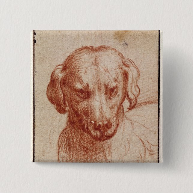 Badge Carré 5 Cm Tête d'un chien (Devant)