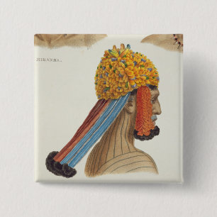 Badge Carré 5 Cm Tête d'un homme de la tribu de Mundrucu, de 'Trav