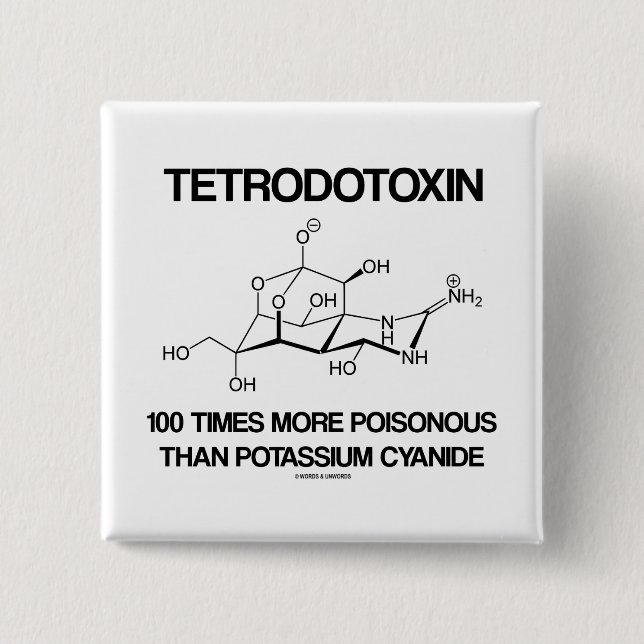 Badge Carré 5 Cm Tetrodotoxine 100 fois plus toxique que le cyanure (Devant)