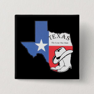 Badge Carré 5 Cm Texas : Drapeau et silhouette du Texas