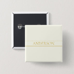 Badge Carré 5 Cm Texte personnalisable élégant   Or sur fond blanc 