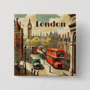 Badge Carré 5 Cm Texte personnalisé Big Ben Londres vintage