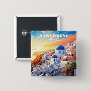 Badge Carré 5 Cm Texte personnalisé Coucher de soleil Santorin Grèc