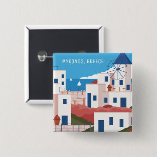 Badge Carré 5 Cm Texte personnalisé Mykonos Grèce