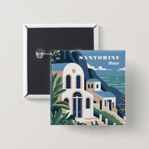 Badge Carré 5 Cm Texte personnalisé Santorin Grèce