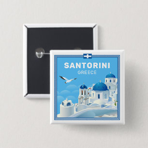 Badge Carré 5 Cm Texte personnalisé Santorin Grèce