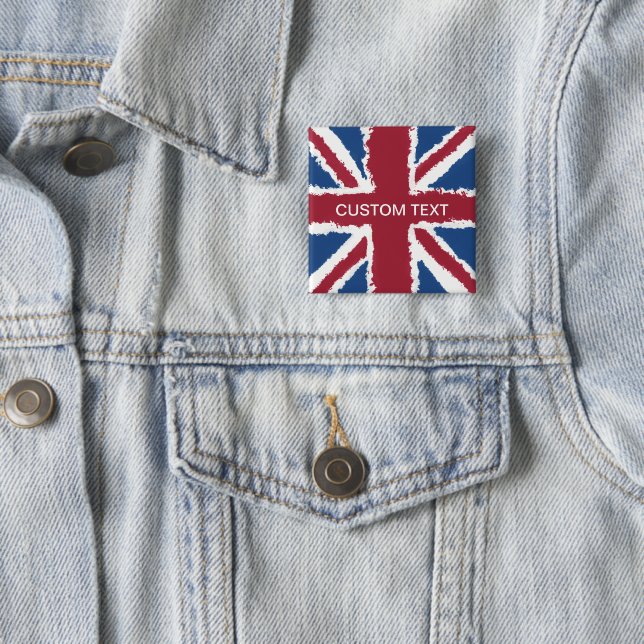 Badge Carré 5 Cm Texte personnalisé Union Jack Drapeau Art par Heva (En situation)