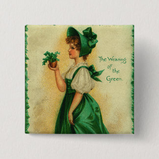 Badge Carré 5 Cm "The Wearing of the Green" vintage card, 1907