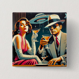 Badge Carré 5 Cm Thème Gangster Martini de l'ère spatiale Las Vegas