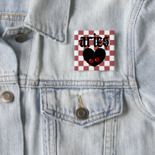 Badge Carré 5 Cm Thème gothique Bélier à carreaux et cerises