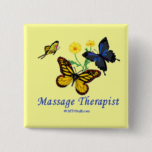 Badge Carré 5 Cm Thérapeute de massage aux papillons
