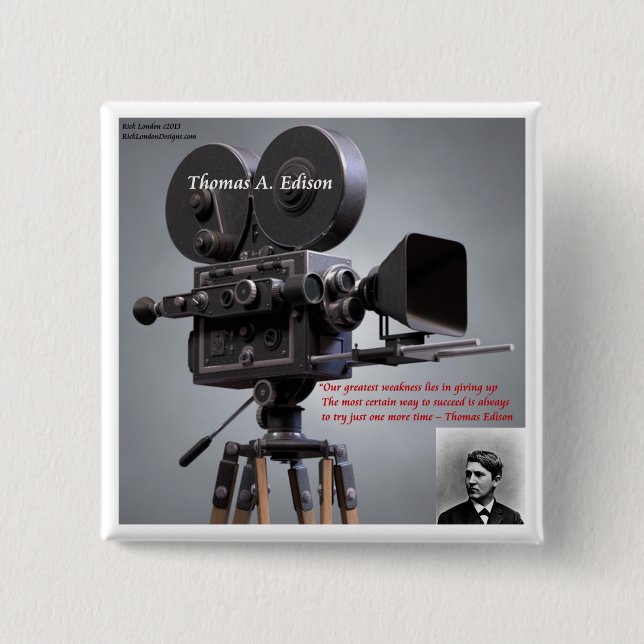 Badge Carré 5 Cm Thomas Edison « Une fois de plus » (Devant)