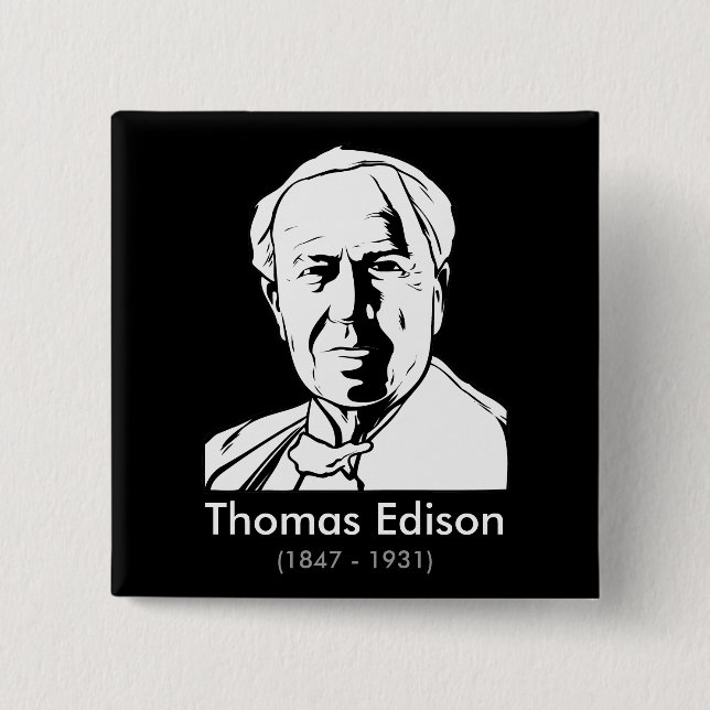 Badge Carré 5 Cm Thomas Edison - vrai génie (Devant)