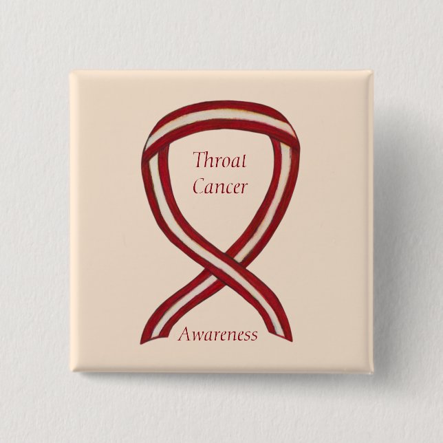 Badge Carré 5 Cm ThroCancer Sensibilisation Ruban Rayures de ruban  (Devant)