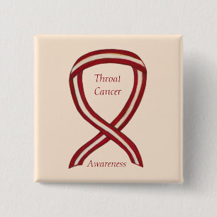 Badge Carré 5 Cm ThroCancer Sensibilisation Ruban Rayures de ruban