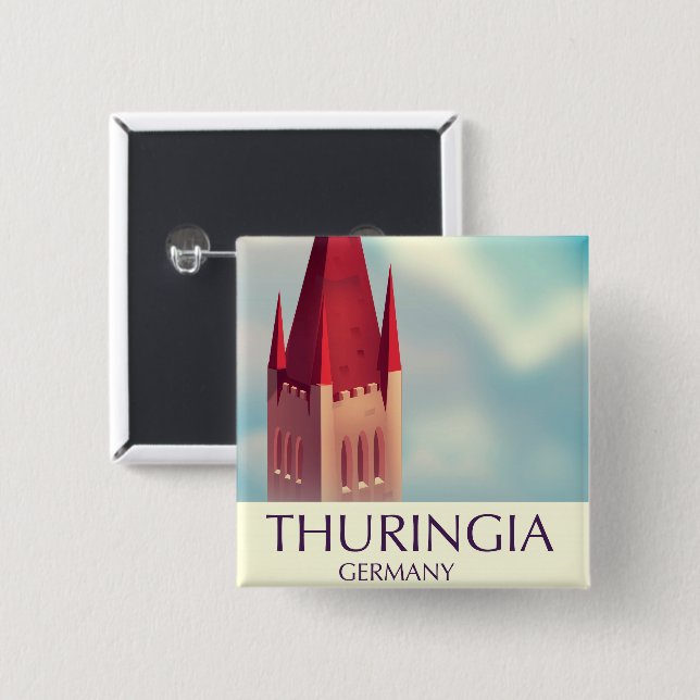 Badge Carré 5 Cm Thuringia Germany travel poster (Devant & derrière)