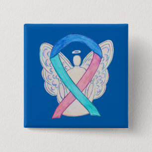 Badge Carré 5 Cm Thyroid Cancer Awareness Ribbon Angel Button Pins