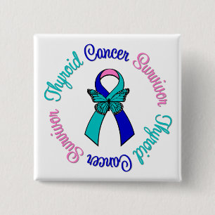 Badge Carré 5 Cm Thyroid Cancer Survivor Butterfly Ribbon