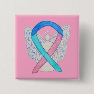 Badge Carré 5 Cm Thyroïde Cancer Sensibilisation Ruban Angel Bouton