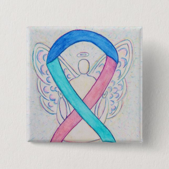 Badge Carré 5 Cm Thyroïde Cancer Sensibilisation Ruban Angel Bouton (Devant)