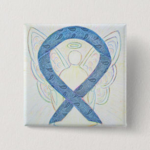 Badge Carré 5 Cm Thyroïde Sensibilisation Paisley Ruban Angel Pin