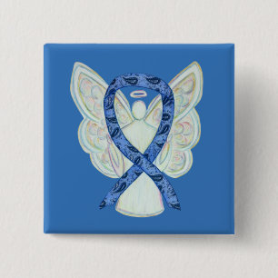 Badge Carré 5 Cm Thyroïde Sensibilisation Paisley Ruban Angel Pin