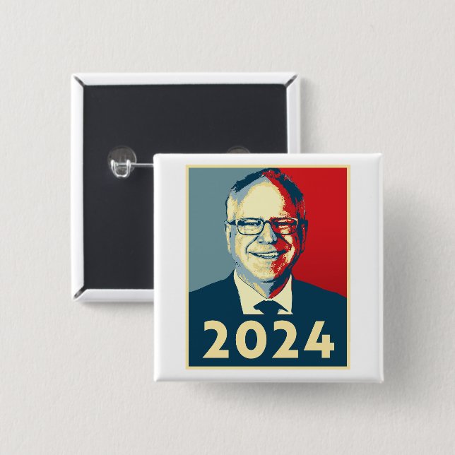 Badge Carré 5 Cm Tim Walz 2024 (Devant & derrière)