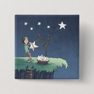 Badge Carré 5 Cm Tir des étoiles - Bouton Créer des désirs