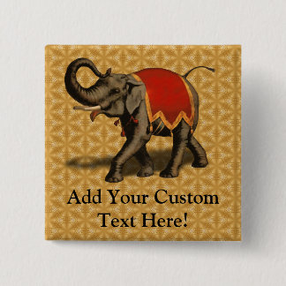 Badge Carré 5 Cm Tissu de l'éléphant d'Asie w/Red