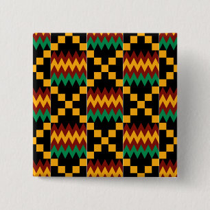 Badge Carré 5 Cm Tissu Kente noir, vert, rouge et jaune
